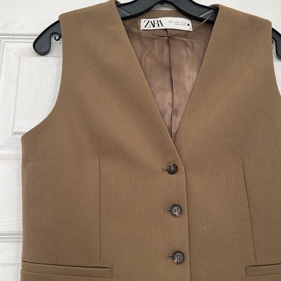 NEW ZARA Women’s Khaki/ Olive Green Button Vest, Size Small - Picture 2 of 3